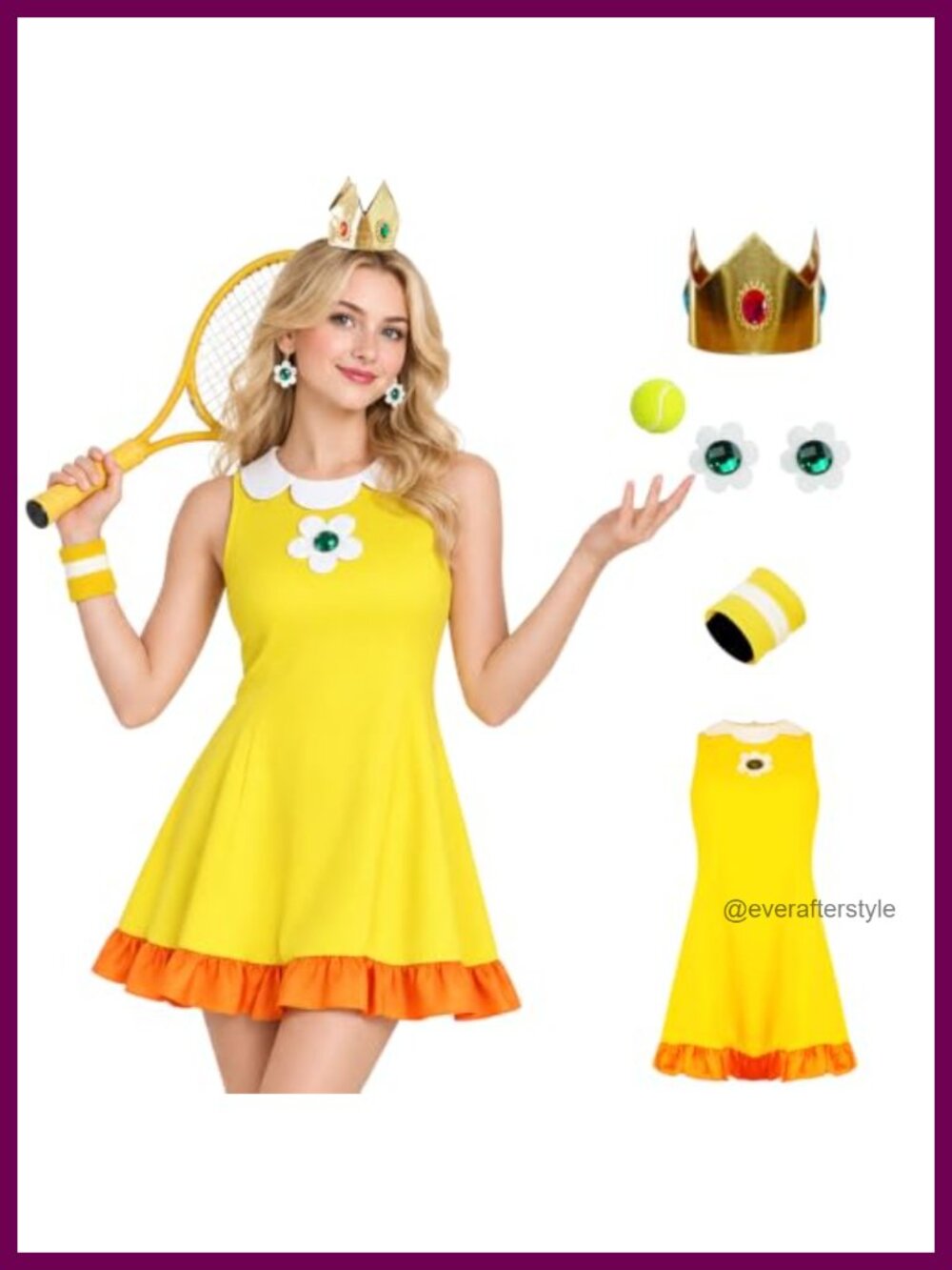 Princess Cosplay Costume Tennis Dress Crown Earrings Halloween